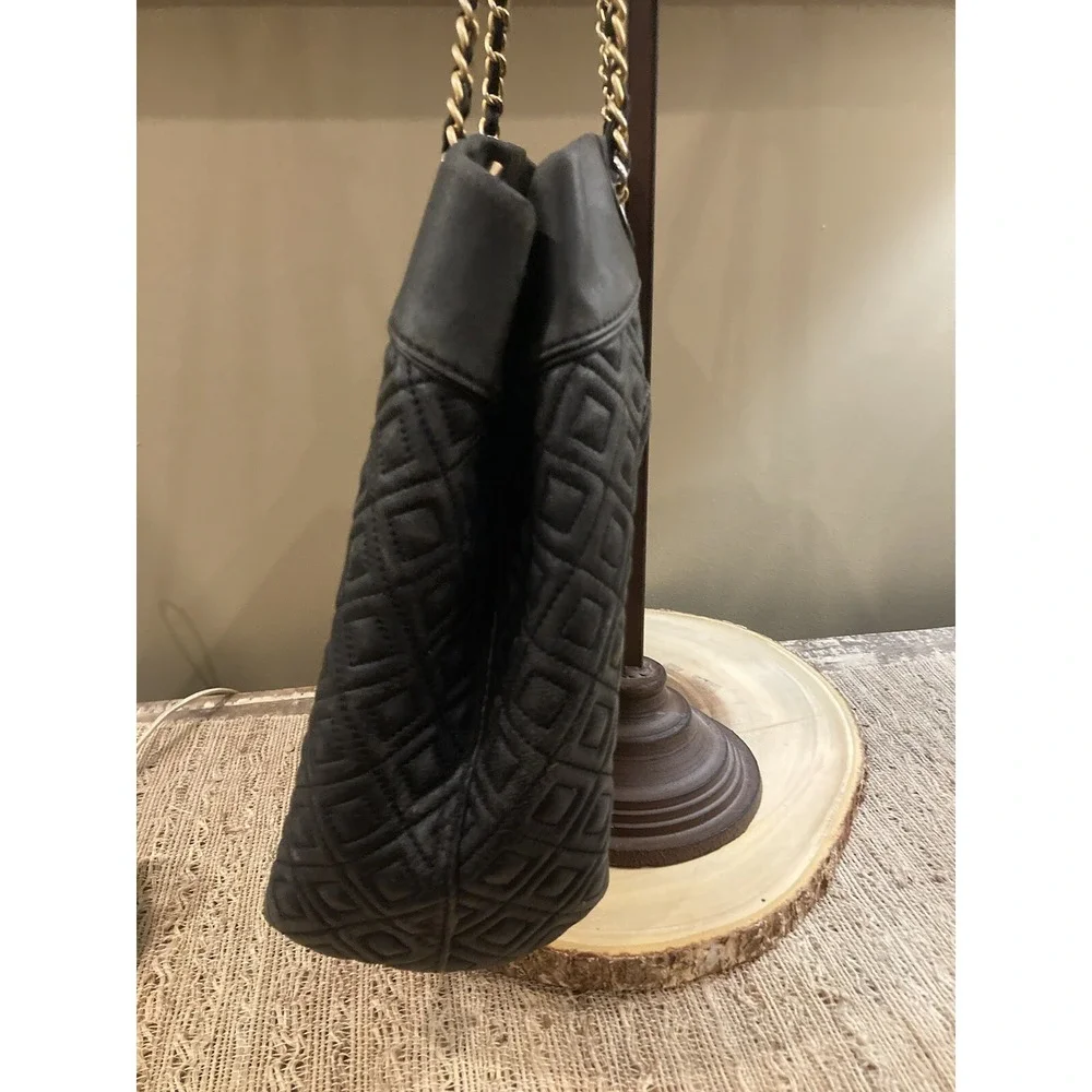 TORY BURCH QUILTED‎ FLEMING BLACK CHAIN TOTE BAG PURSE